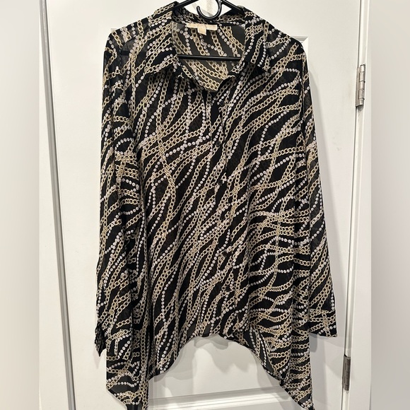 Michael Kors Sheer Button down chain pearl print blouse 2X - Picture 2 of 7